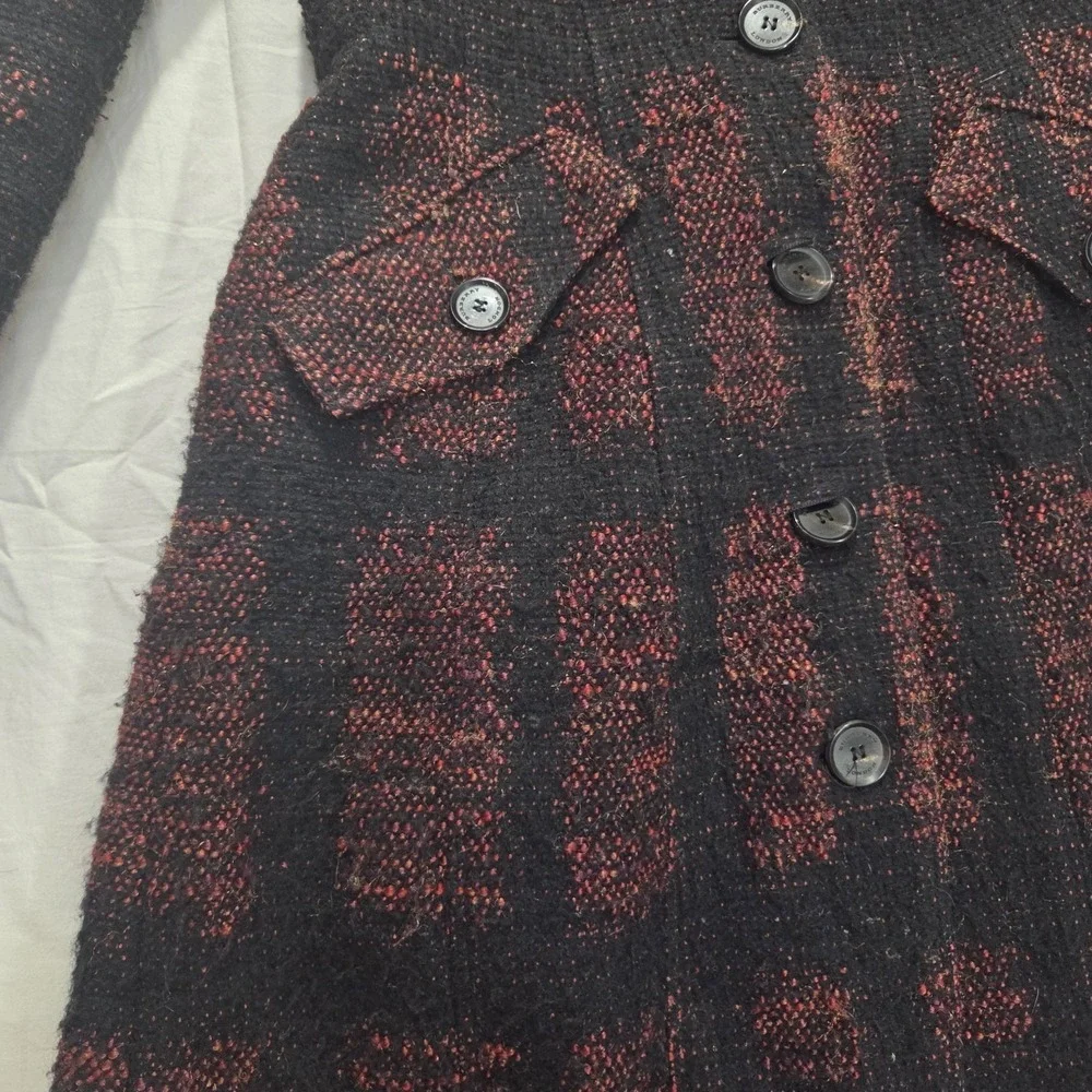 Burberry Check Coat Fitted Prorsum Burgundy Black Ladies Size US 2 / UK 4 *READ* - Picture 2 of 16